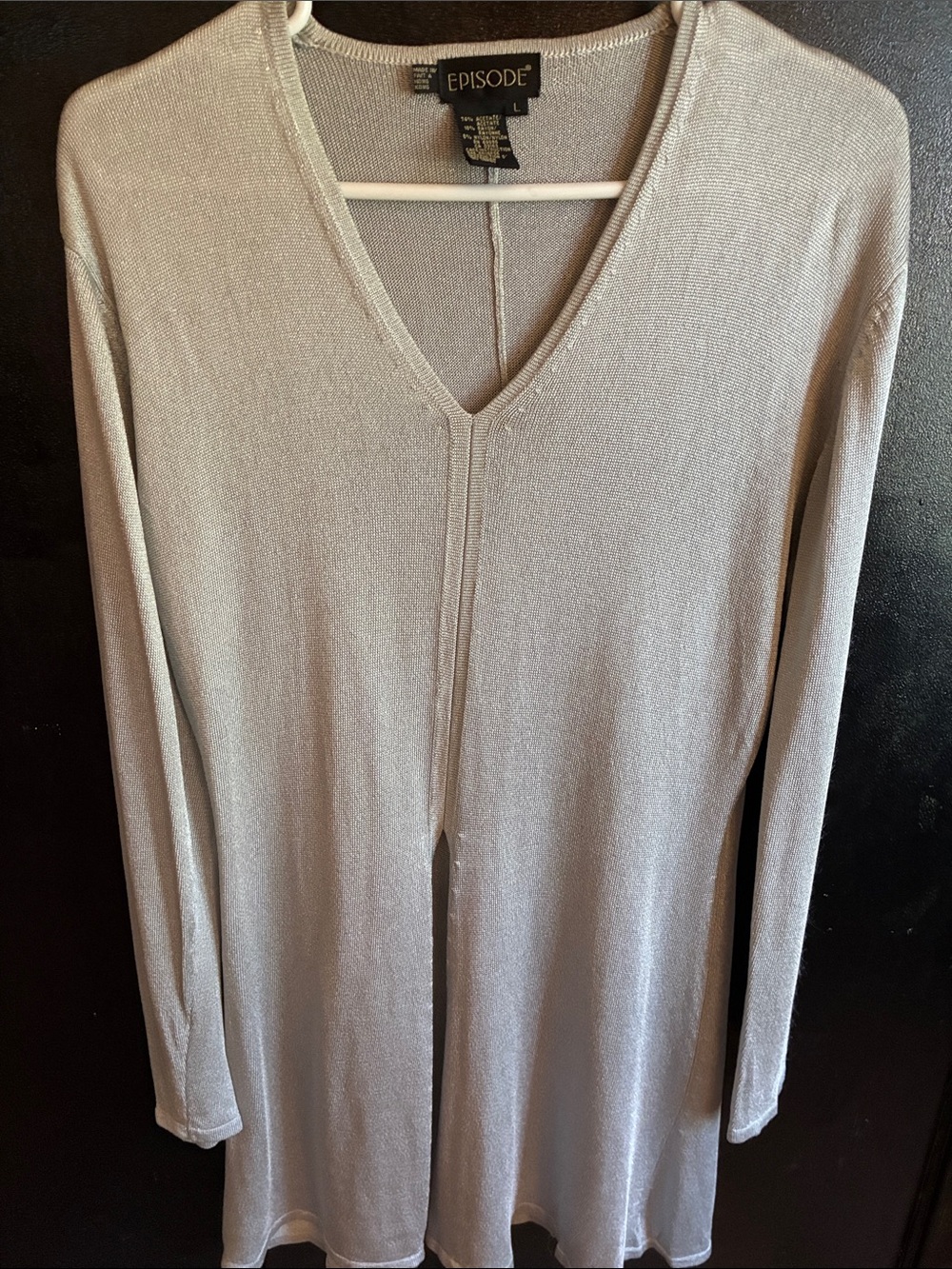 EPISODE Vintage 80s/90s Minimalist Light Gray V-Neck Long Tunic Split Front